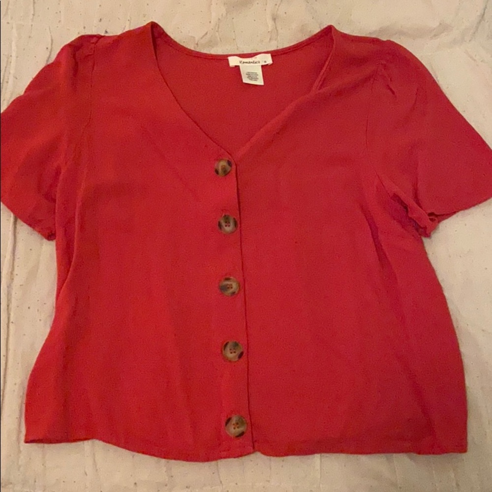 red button down blouse
